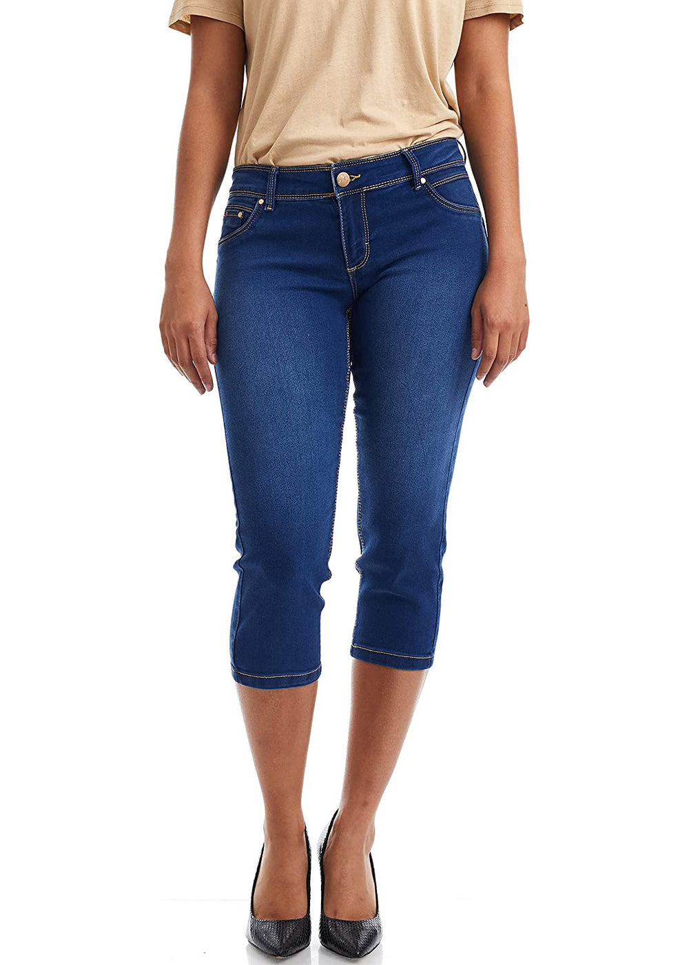 Womens Blue Jean Capri Pants, High Waist Capris Jeans