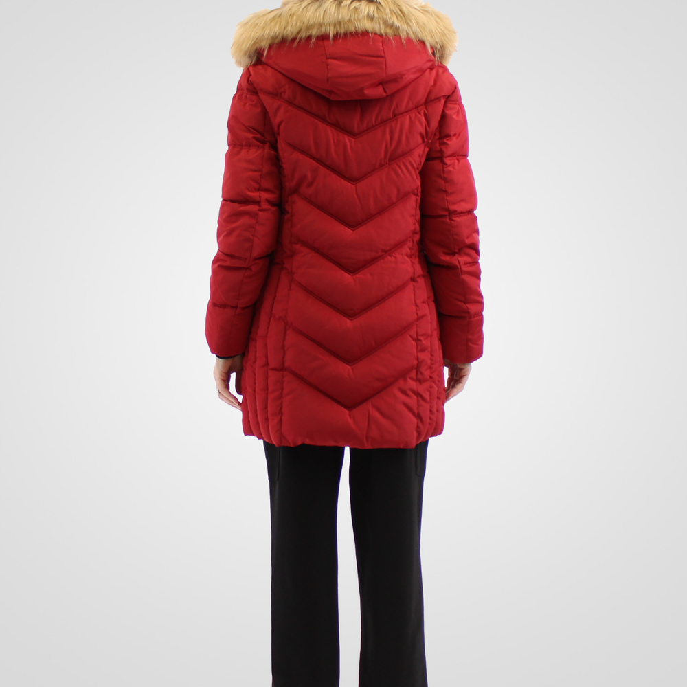 
                  
                    Simon Chang Red Winter Coat wih Faux Fur Hood
                  
                