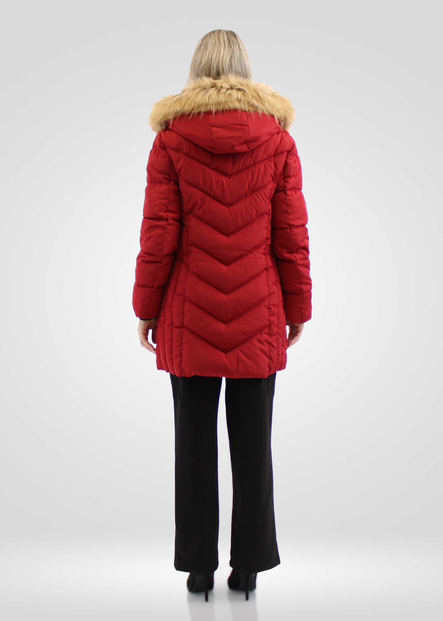 
                  
                    Simon Chang Red Winter Coat wih Faux Fur Hood
                  
                