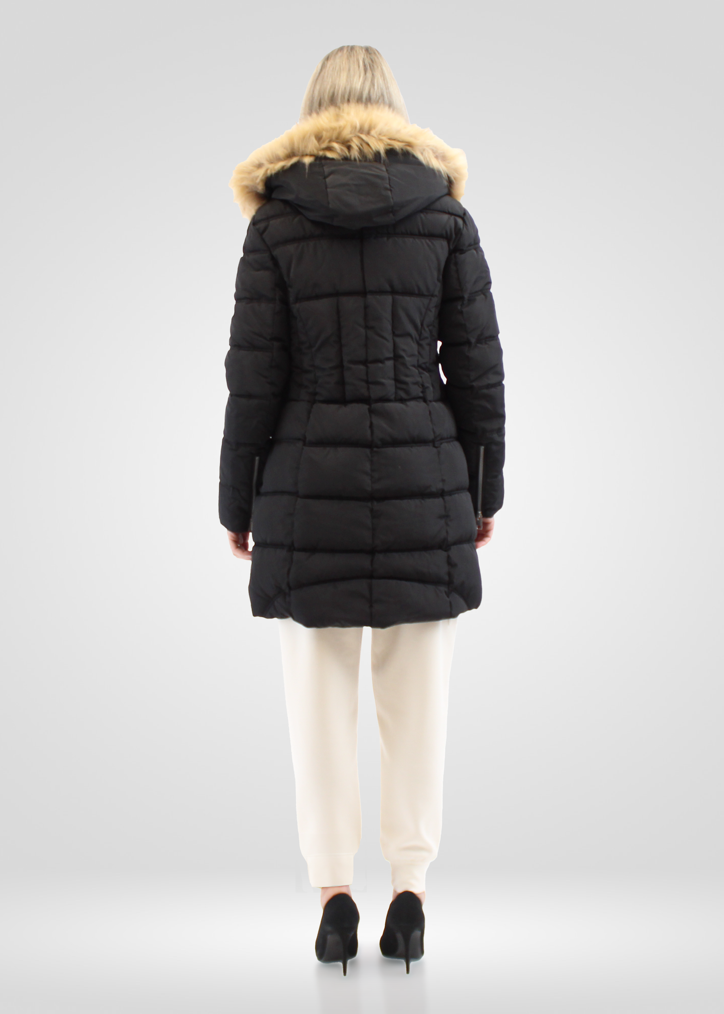 
                  
                    Simon Chang Black Winter Coat wih Faux Fur Hood & Zippers
                  
                