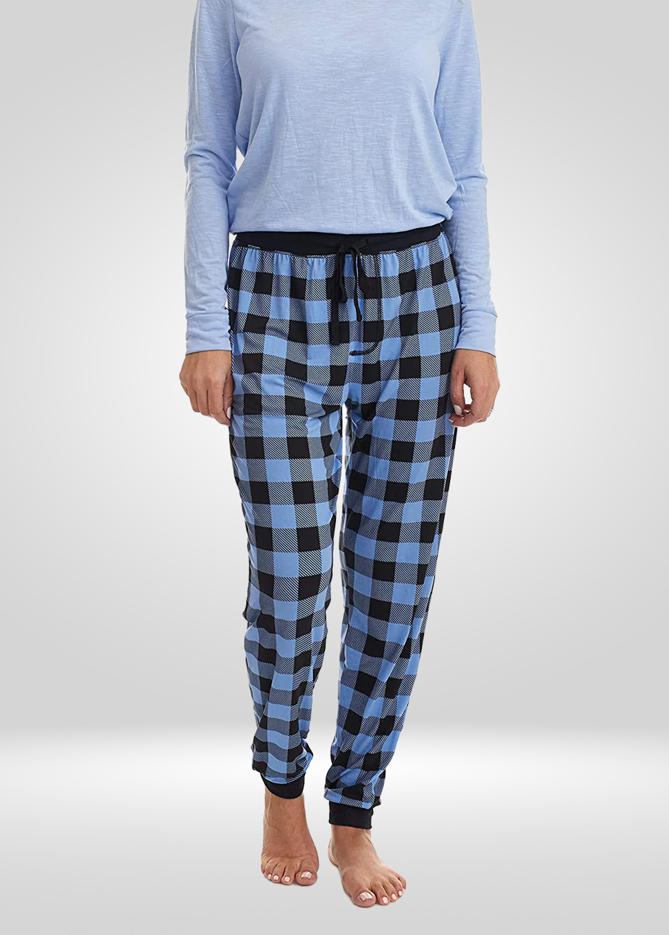 Blue Black Plaid Stretch Pajama Bottoms