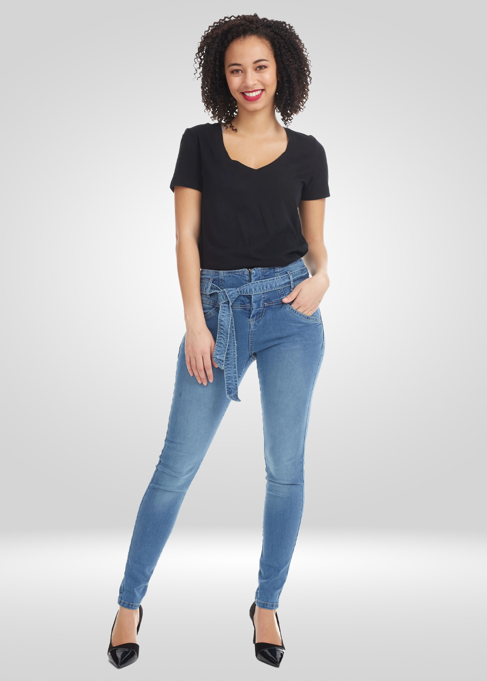 Jean skinny taille haute en denim stretch pour femme