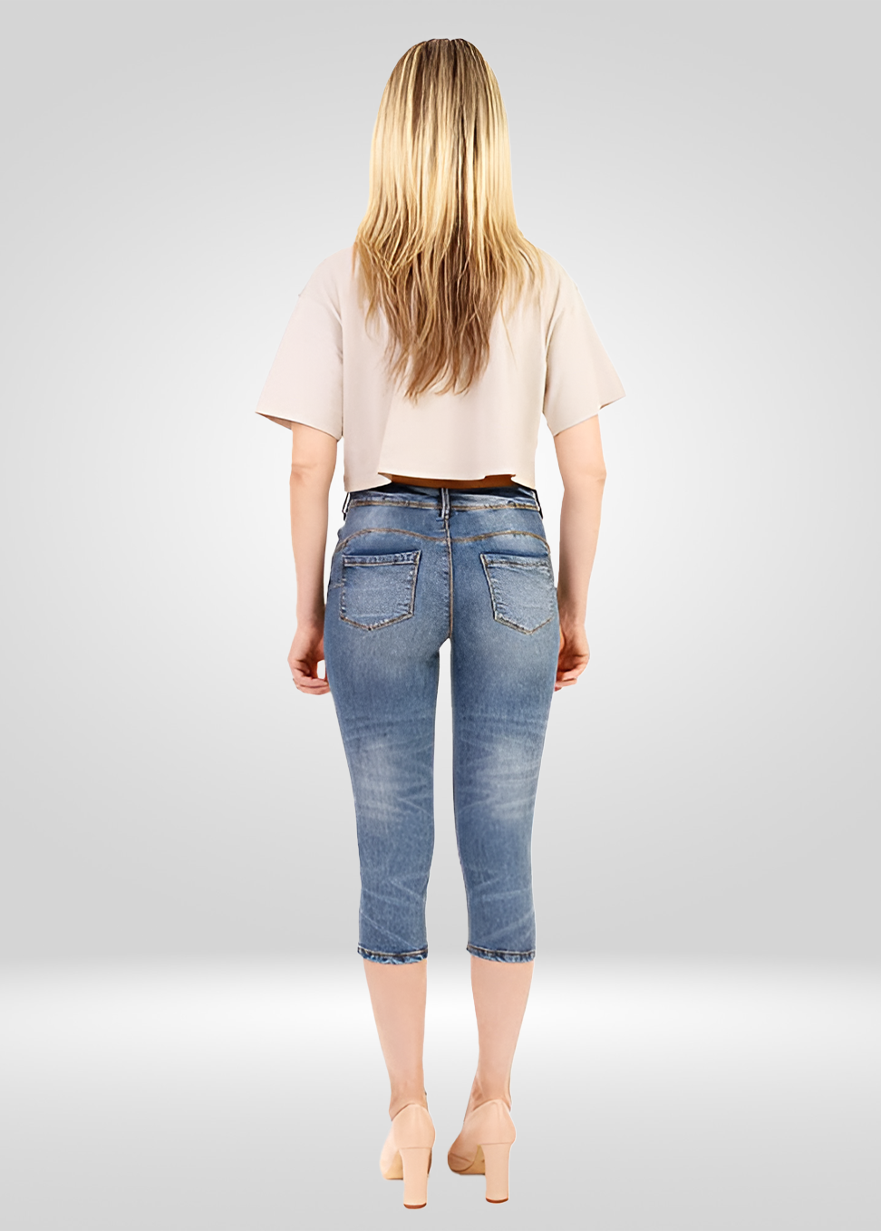 High Waisted Stretch Denim Capris - Main Image