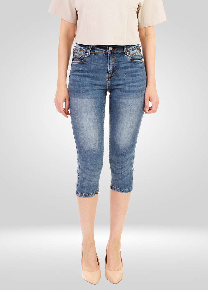 
                  
                    Capri taille haute en denim extensible
                  
                