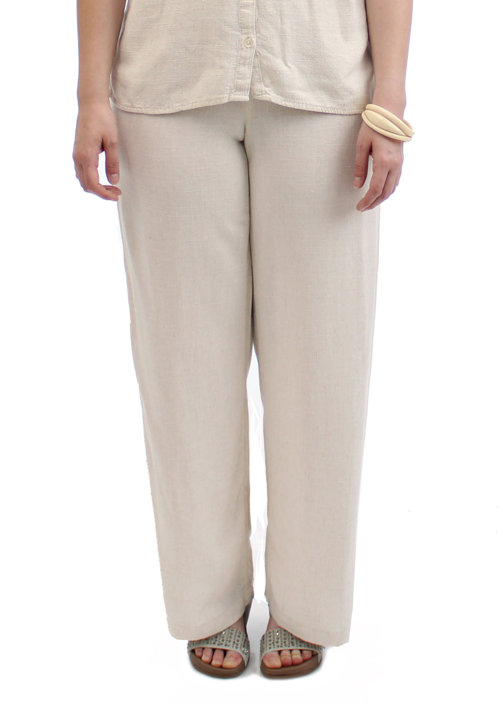 Simon Chang Ladies Pull on Wide Leg Linen Pant - Bone