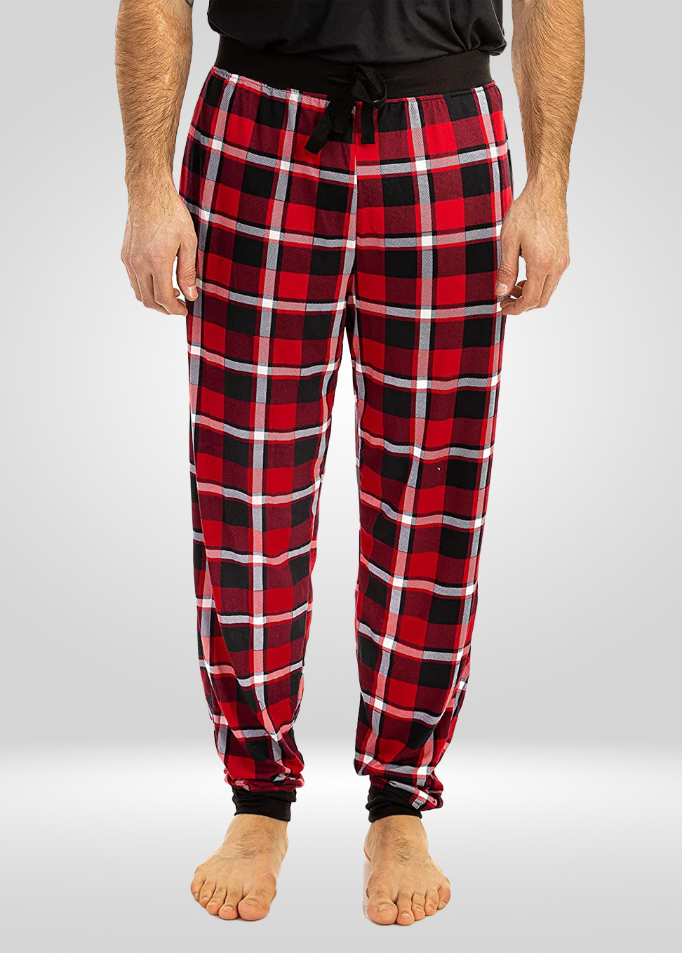 Mens Red Black Pajama - Knit Jogger