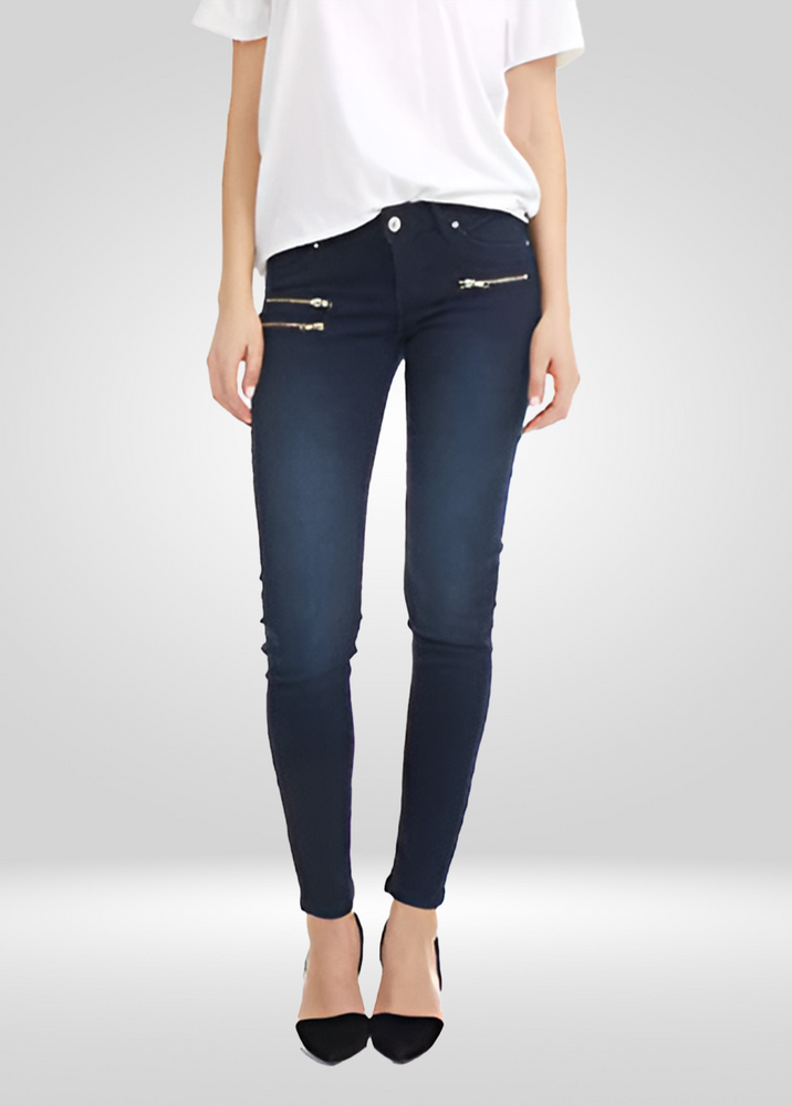 
                  
                    Jean Skinny Stretch en Denim Style Biker Taille Mi-Haute avec Effet Ventre Plat
                  
                