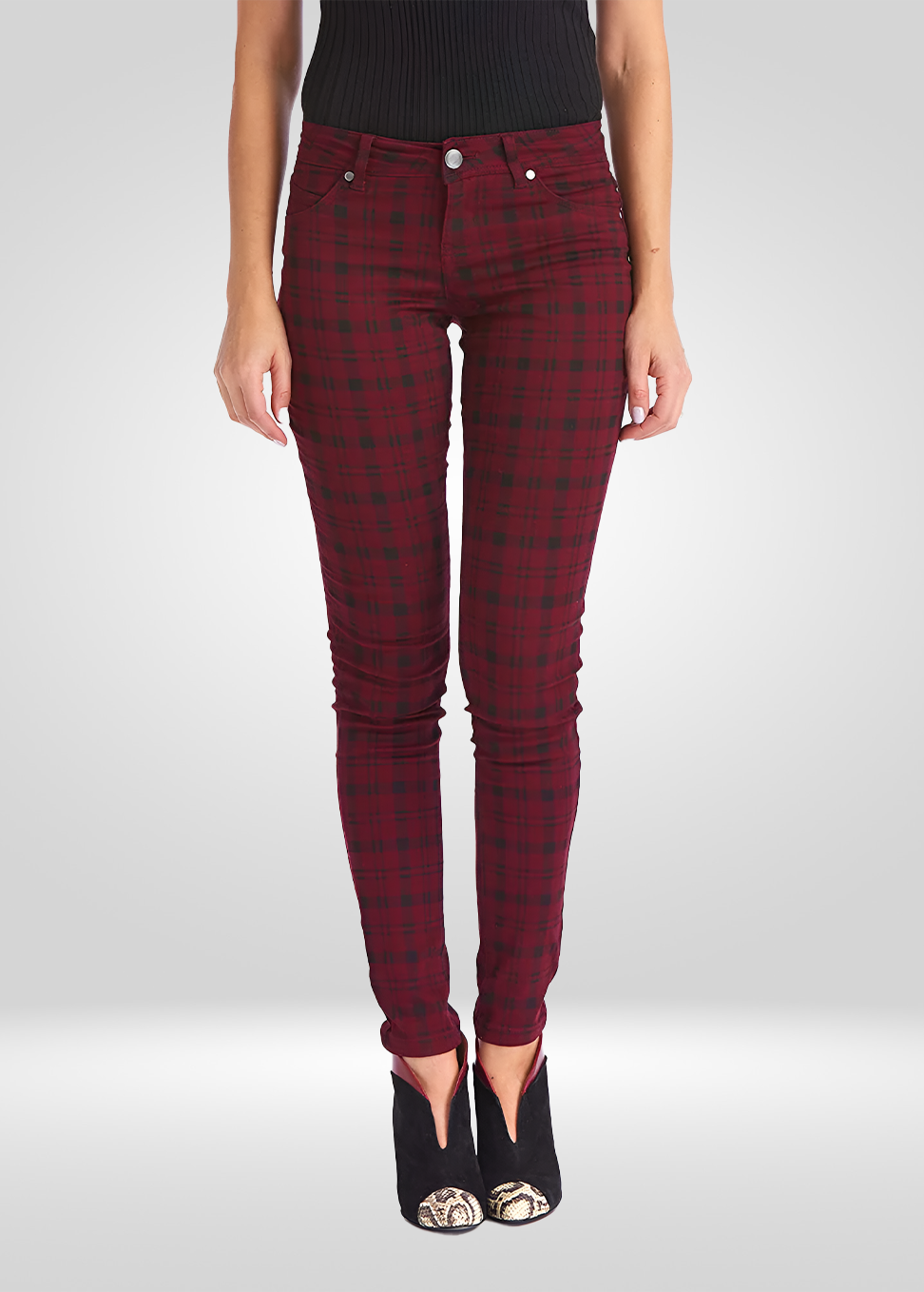 Skinny Pants Red Plaid Jeans Womens Banned Apparel Women's Red