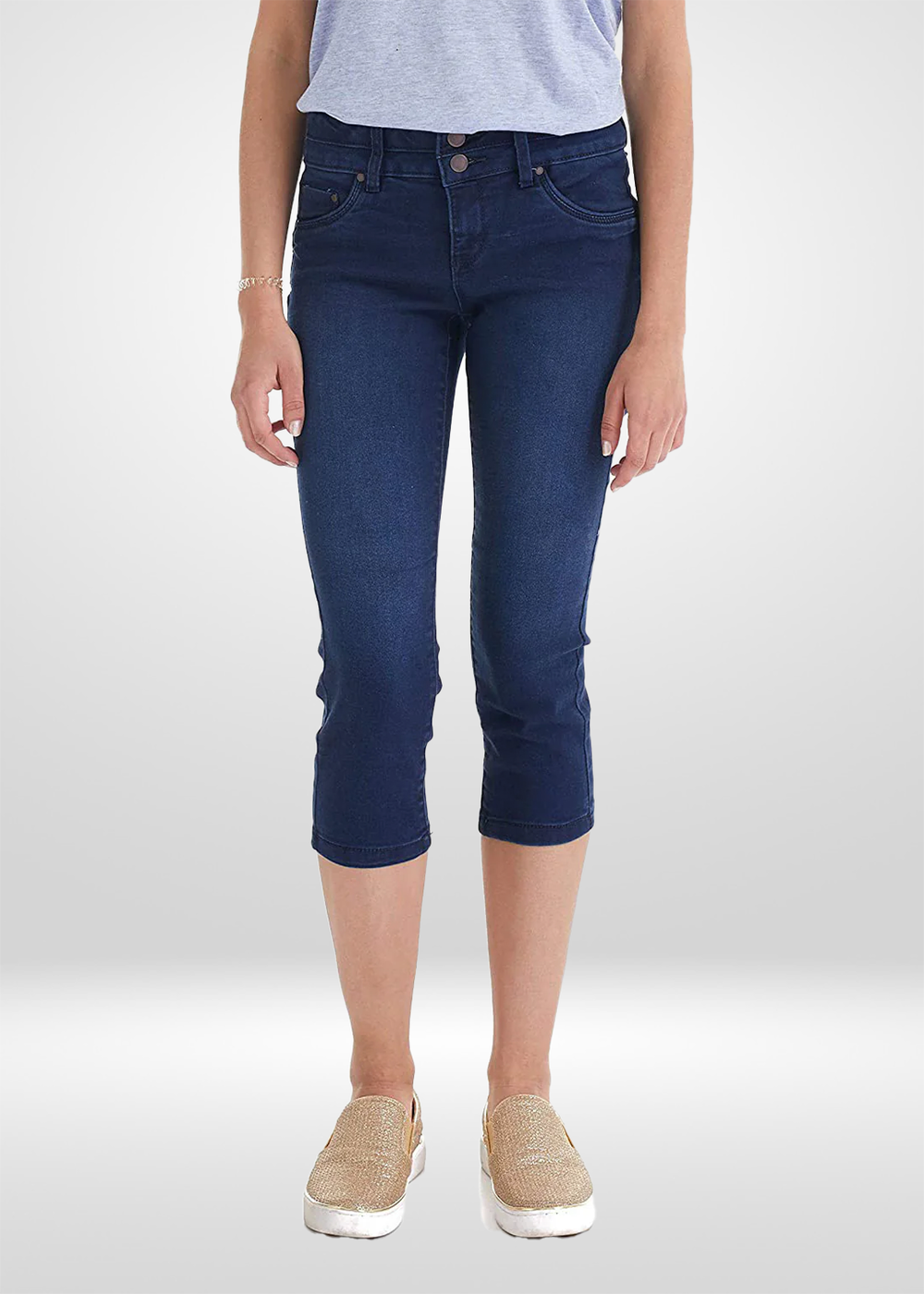 Mid Rise Stretch Denim Capris