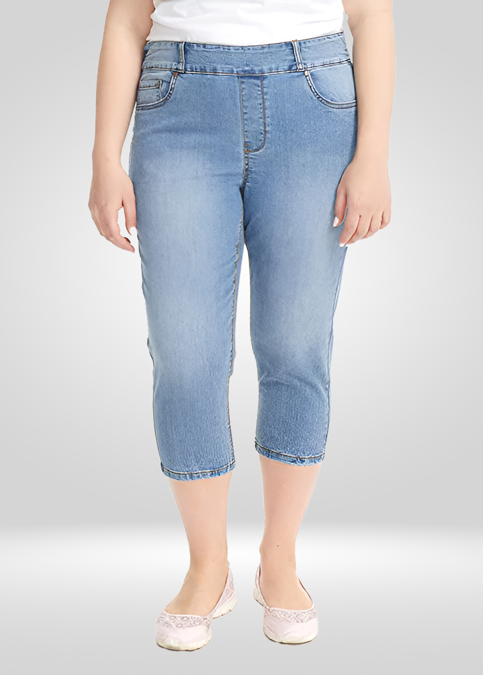 
                  
                    Capri en denim extensible à taille mi-haute pour femmes
                  
                