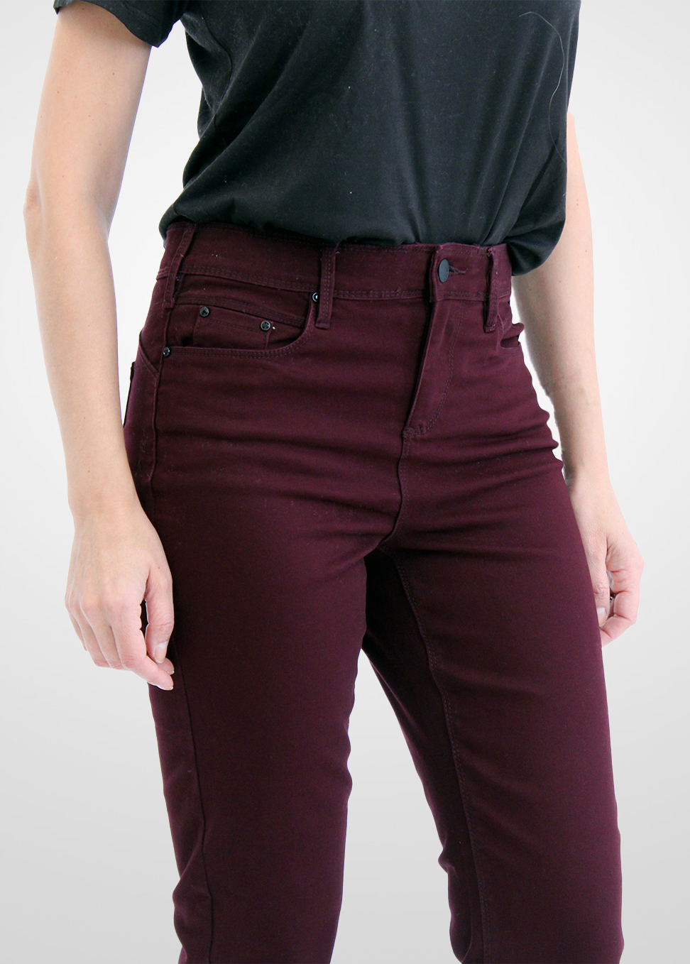 Simon Chang Jeweled Burgundy High Waisted Pant