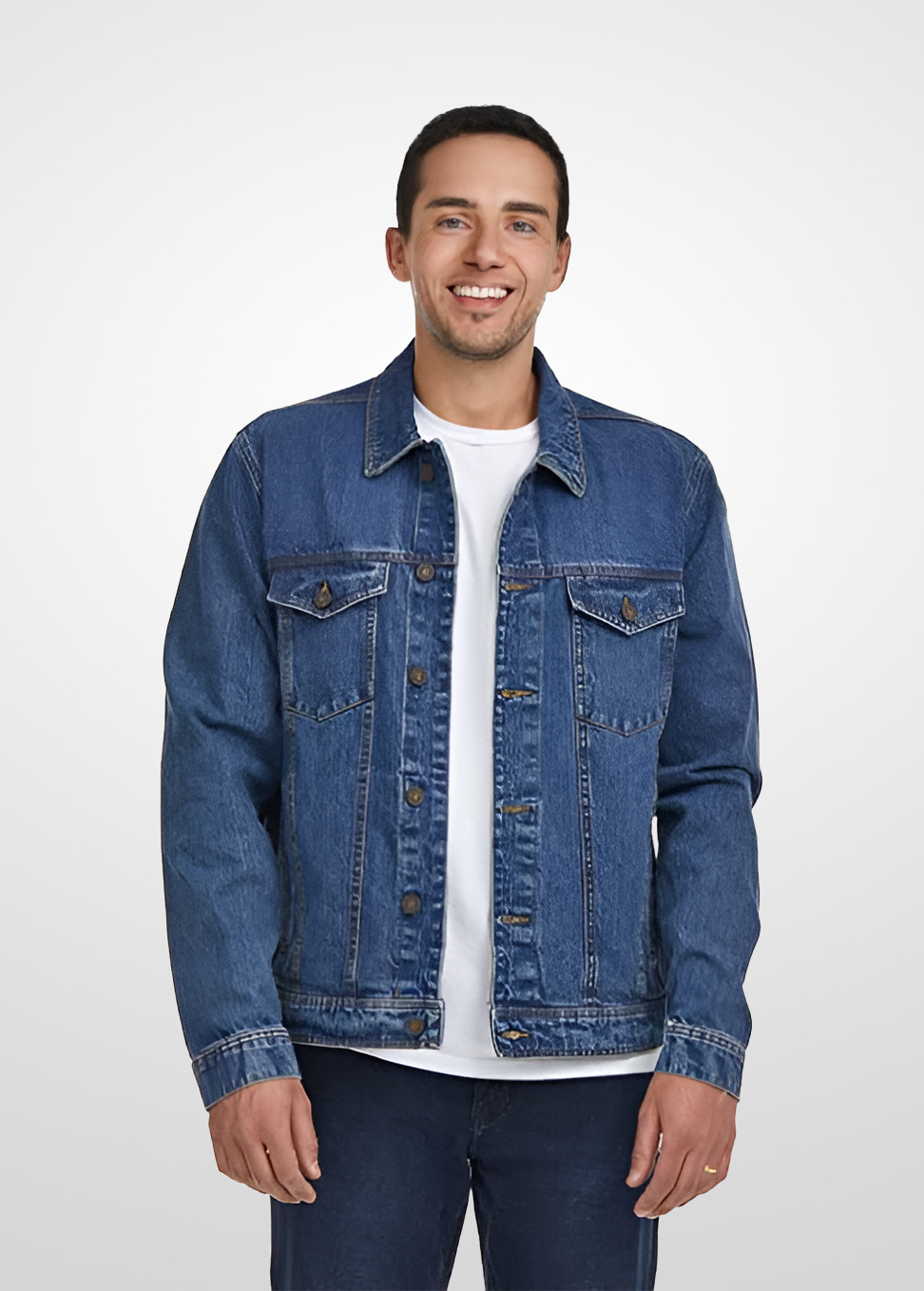 Suko jeans Mens Rigid Denim Trucker Jacket - Side Welt Pockets - Button Cuff