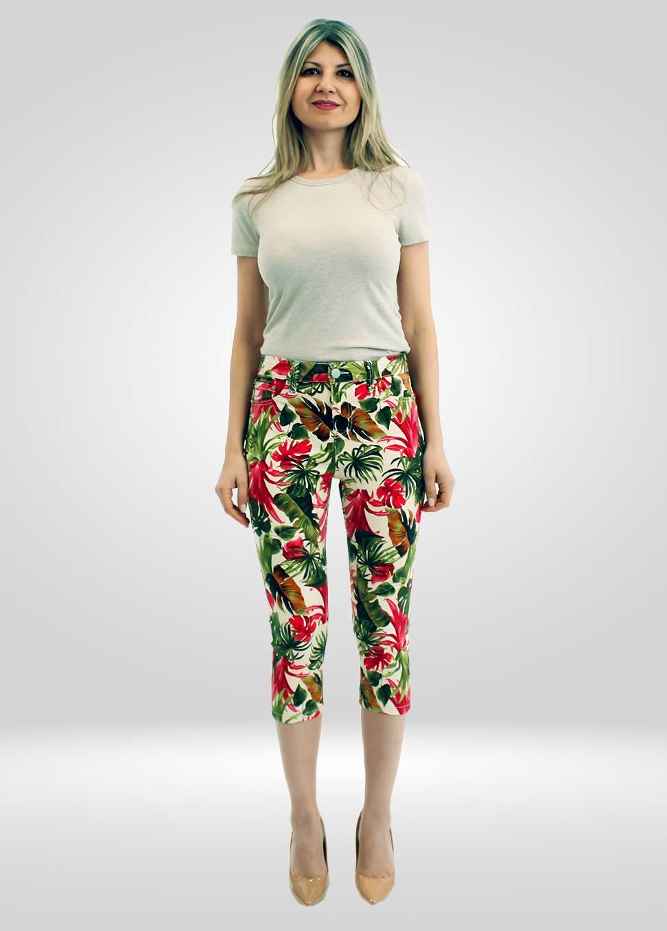 
                  
                    Capris extensible à imprimé tropical taille moyenne pour femmes
                  
                