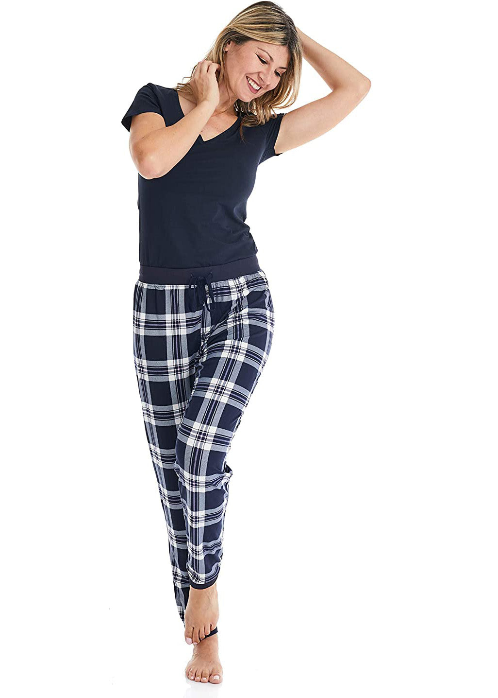 Navy Plaid Stretch Pajama Bottoms Roadrunner Jeans Apparel