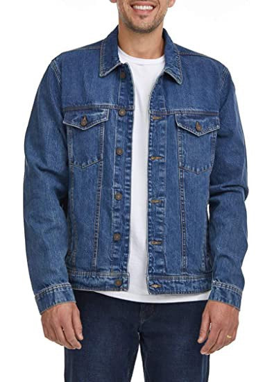 Suko jeans Mens Rigid Denim Trucker Jacket - Side Welt Pockets - Button Cuff