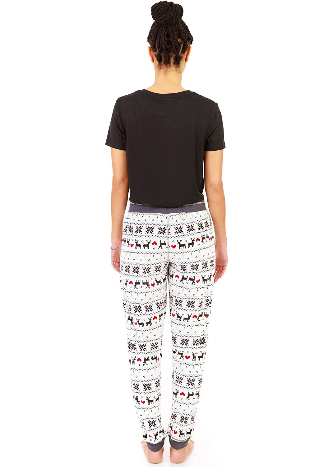 
                  
                    PJ joggers with soft velvety texture, stretch, elastic waistband, drawstring, and stylish ankle cuff. This pattern is deers with pixelated heart and snowflake pattern.
                  
                