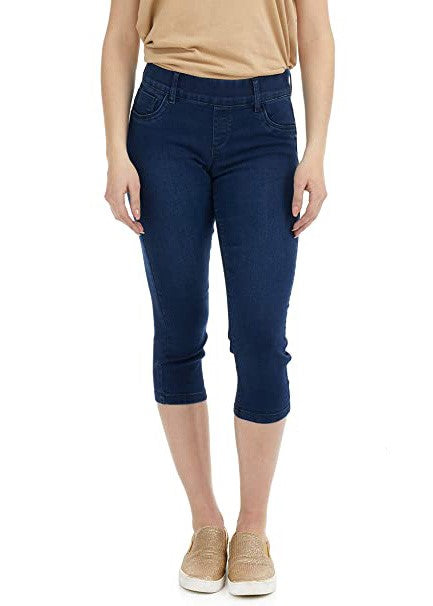 Mid Rise Pull on Stretch Denim Capris Dark Blue 10