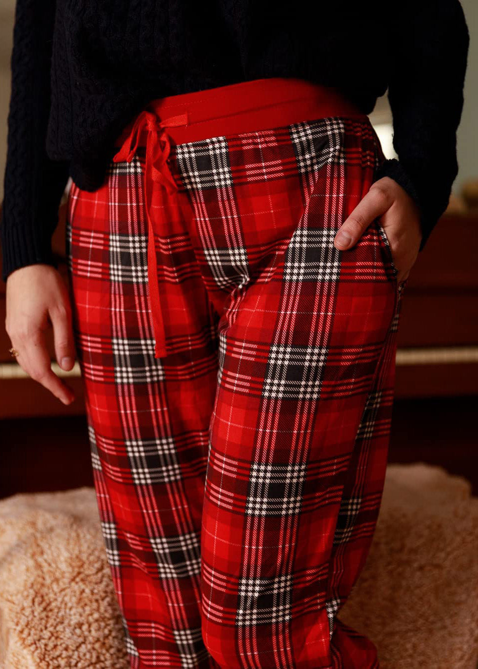 Red Tartan Stretch Pajama Bottoms Roadrunner Jeans Apparel