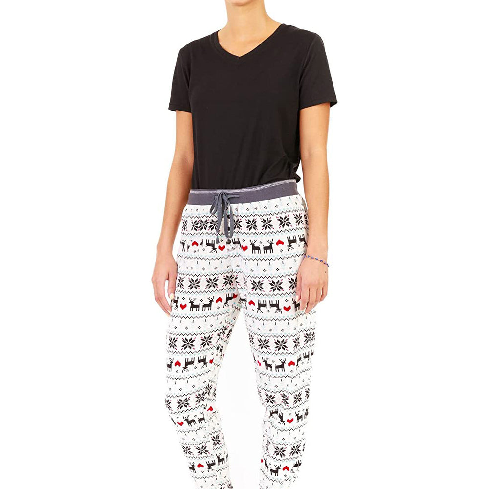 
                  
                    PJ joggers with soft velvety texture, stretch, elastic waistband, drawstring, and stylish ankle cuff. This pattern is deers with pixelated heart and snowflake pattern.
                  
                