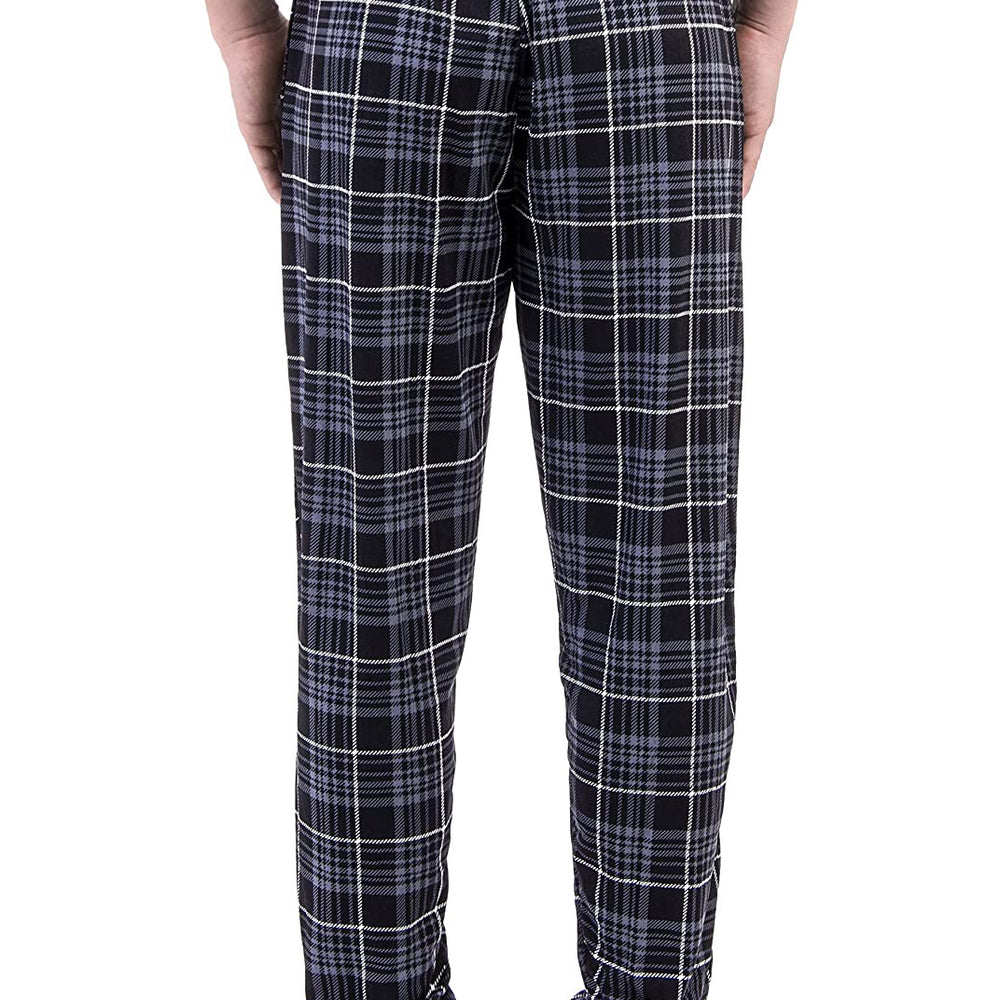 
                  
                    PJ joggers with soft velvety texture, stretch, elastic waistband, drawstring, and stylish ankle cuff. This pattern is a grey, black and white plaid. The waist and the cuffs are black
                  
                