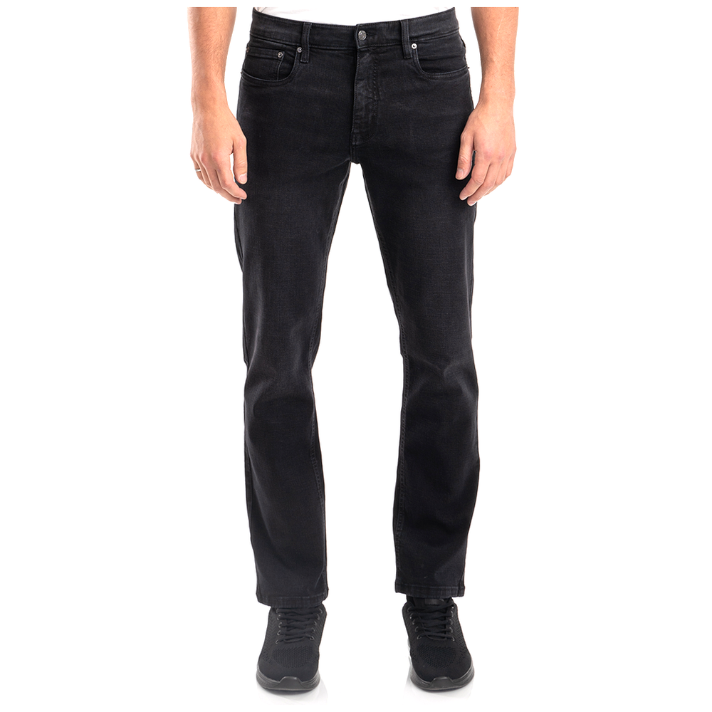 black classic men's jeans with black stitching. classic fit.