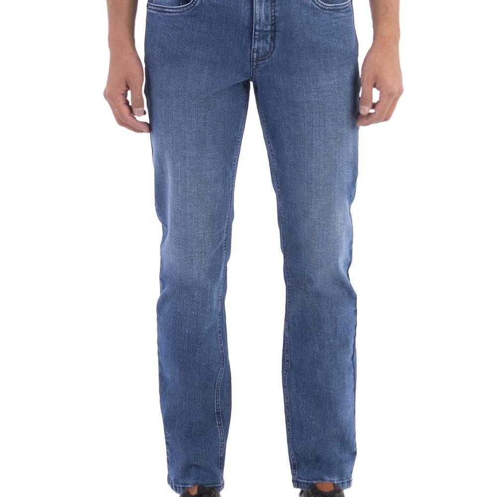 
                  
                    classic blue washed jeans with blue stitch, slim fit
                  
                