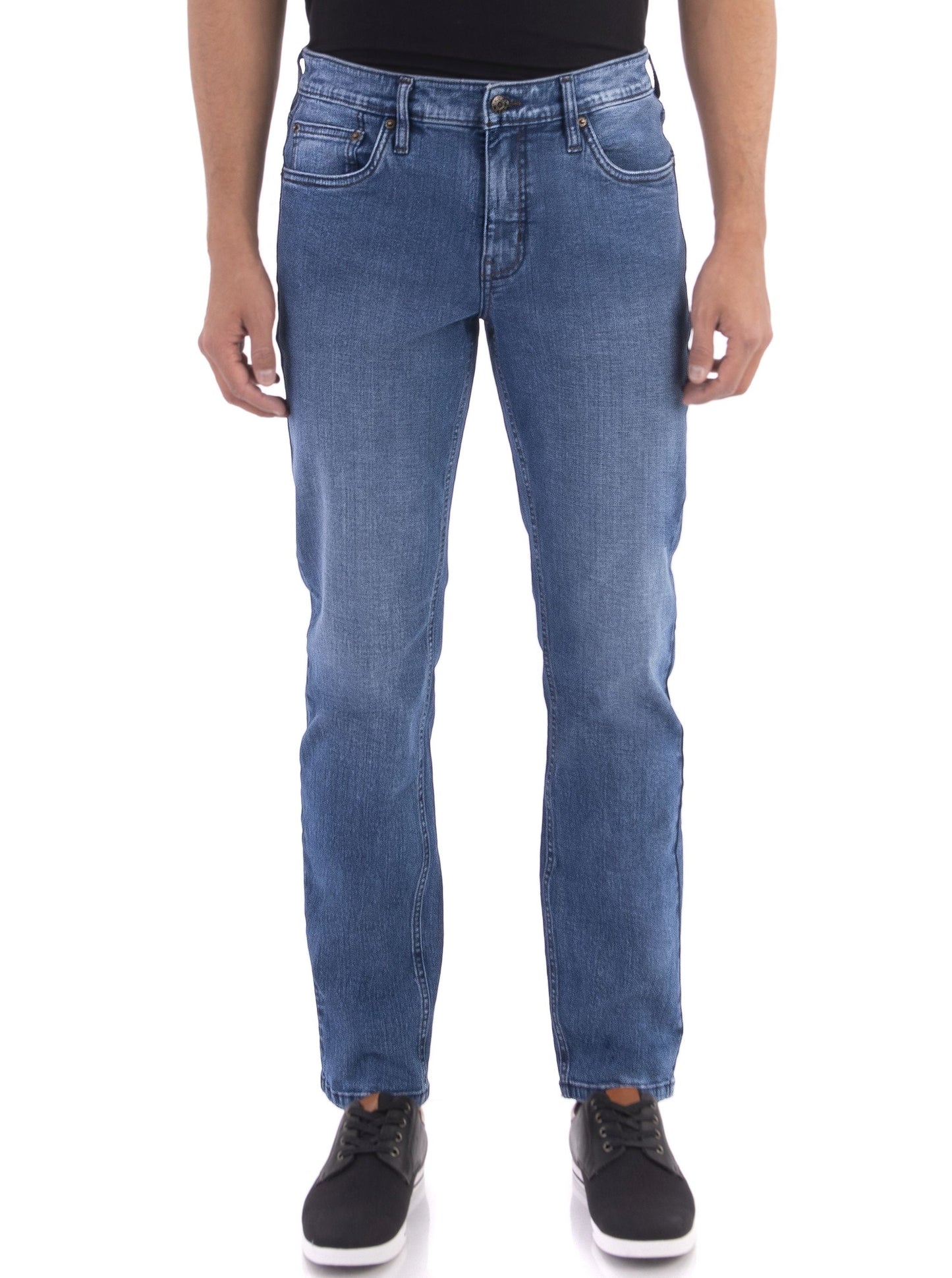 
                  
                    classic blue washed jeans with blue stitch, slim fit
                  
                